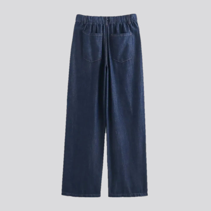 Mid rise stylish wide denim pants for ladies