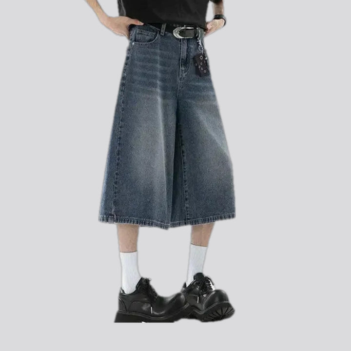 Mid rise faded wash men's denim shorts