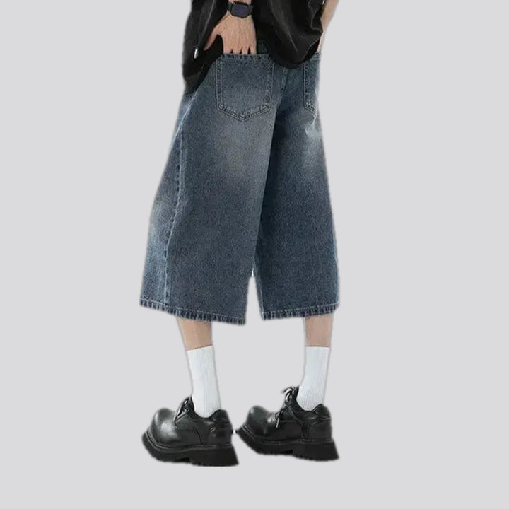 Mid rise faded wash men's denim shorts