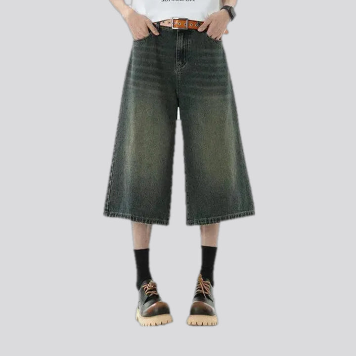 Mid rise faded wash men's denim shorts