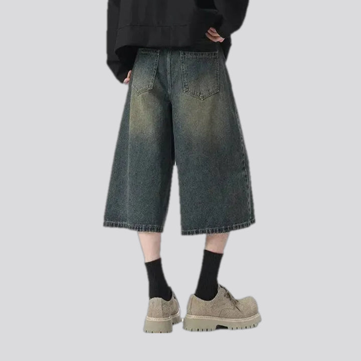 Mid rise faded wash men's denim shorts