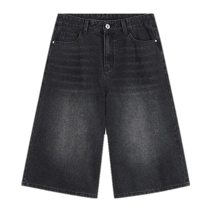 Mid Rise Faded Wash Men's Denim Shorts - Black