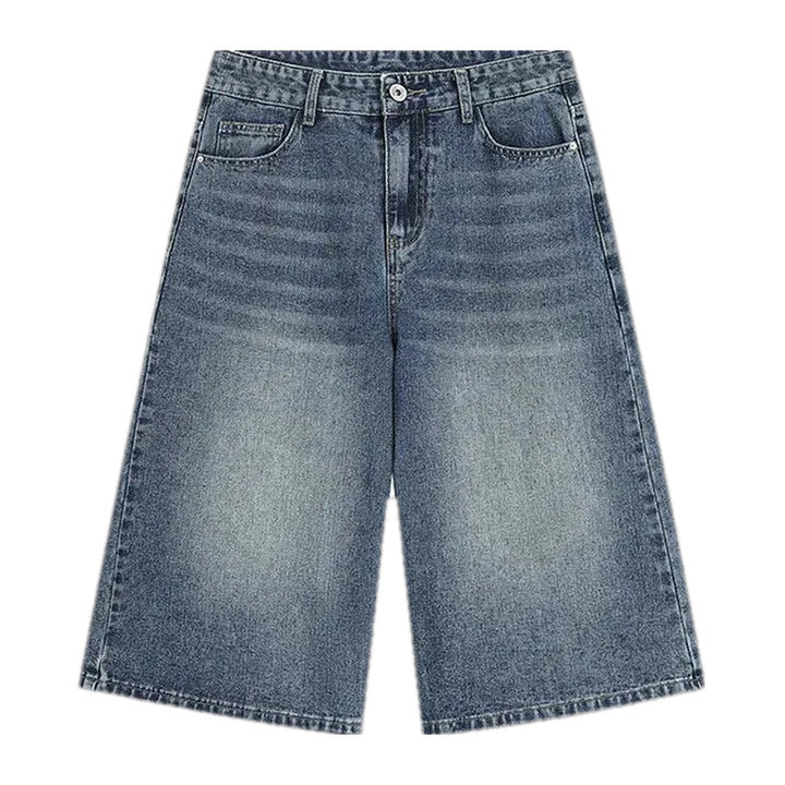 Mid Rise Faded Wash Men's Denim Shorts - Blue
