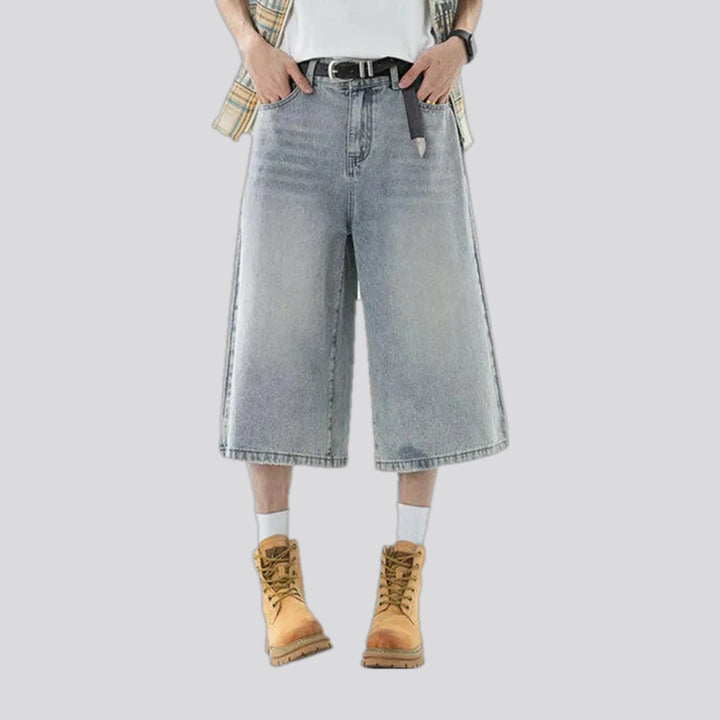 Mid rise faded wash men's denim shorts