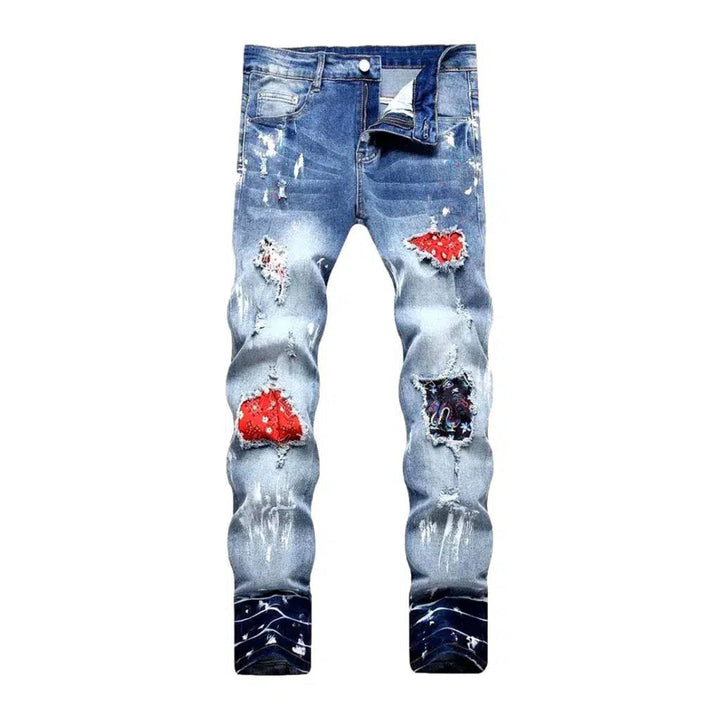 Sanded white-stains jeans
 for men