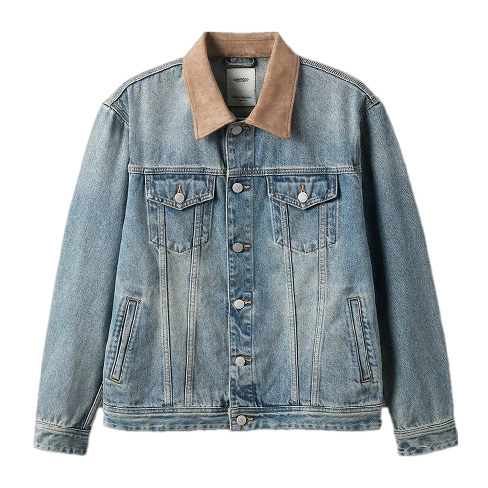 Embroidered Men's Jean Trucker Jacket - Light Blue