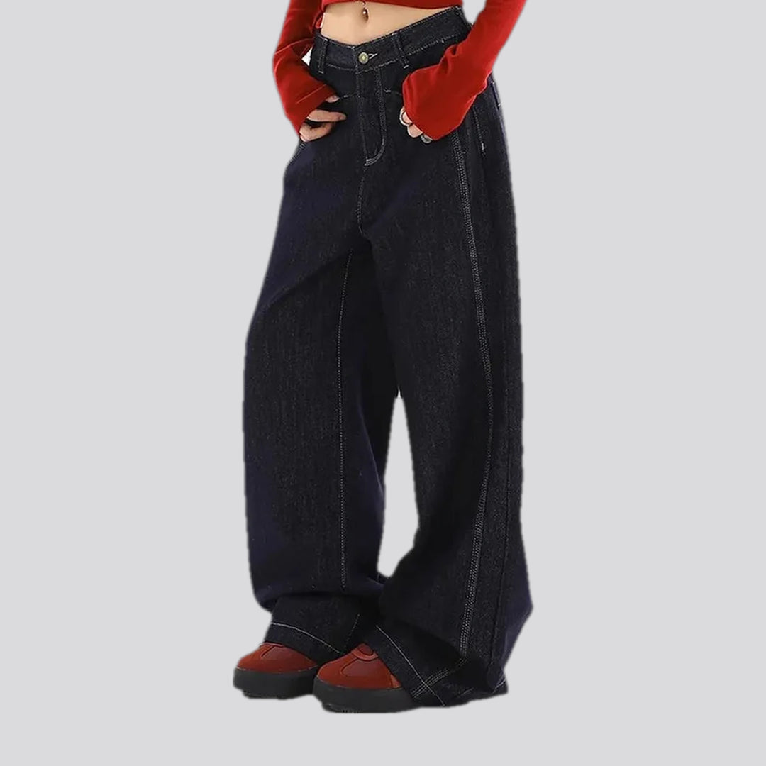 Baggy fit 90s style contrast women's jeans