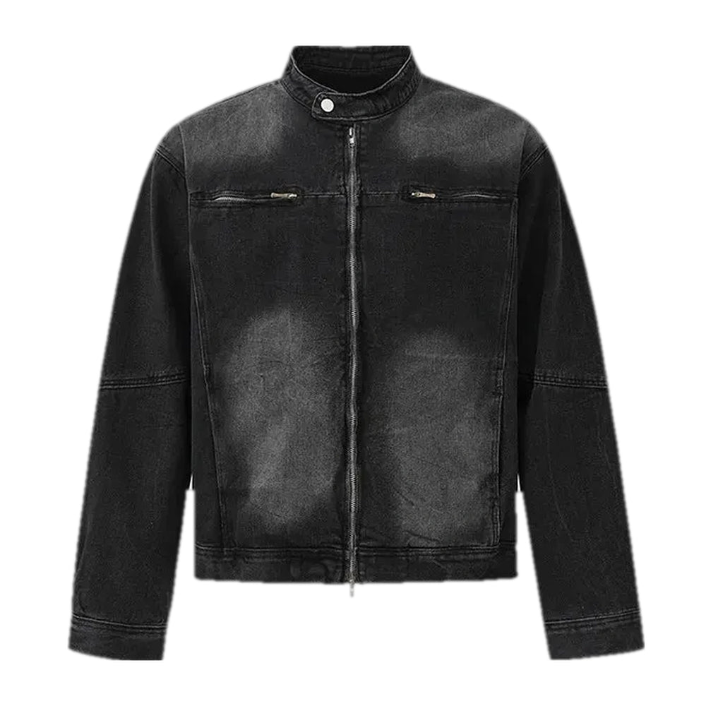 Washed Out Biker Men's Jean Jacket - Black