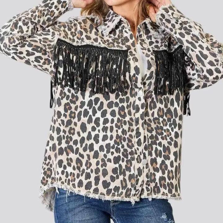 Leopard-print denim jacket
 for women